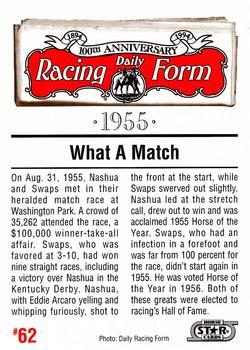 1993 Horse Star Daily Racing Form 100th Anniversary #62 Nashua vs. Swaps Back